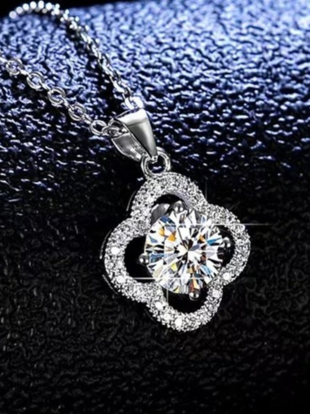 Certified 1ct. t.w. Moissanite Diamond Clover Halo Pendant Necklace NEW